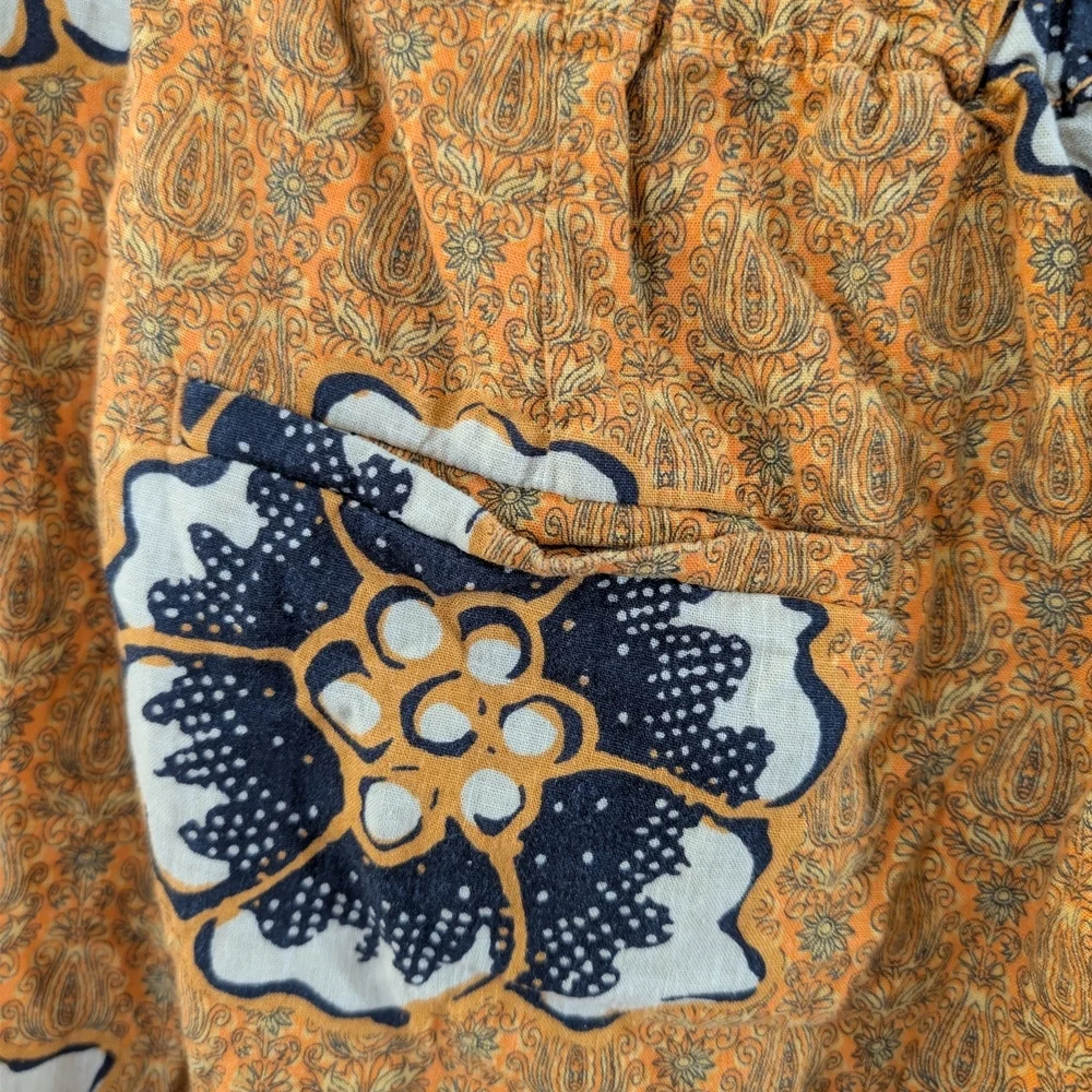 Anthropologie Kennedy Orange Floral Paper Bag Shorts Linen Blend Size L Boho